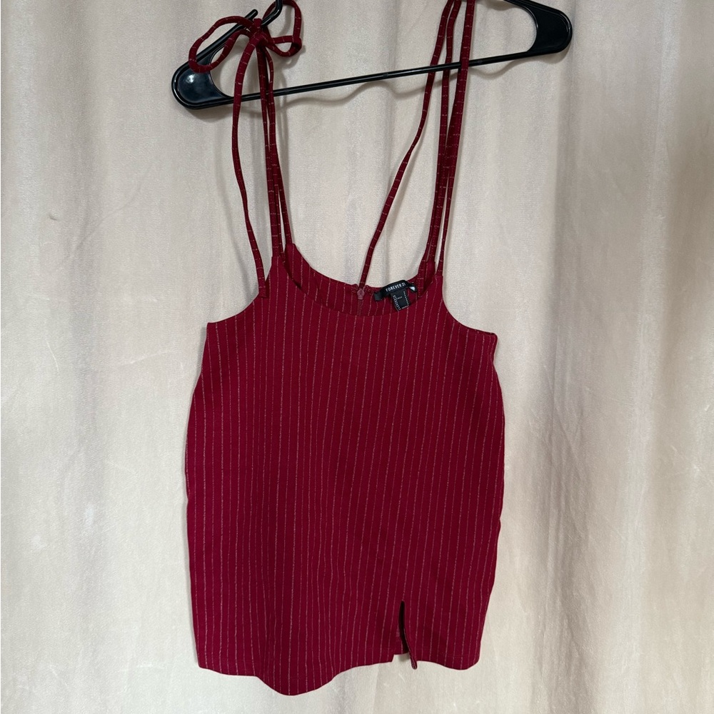 Forever 21 Red Striped Tie-Shoulder Crop Top Sleeveless Cami